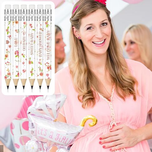 Vakuny 72 Pcs Baby Shower Half Pencils - 4 Inches Baby Shower Floral Pencils with Erasers - Mini Pencils Baby Shower for Girl Boy Kids School Office Baby Shower Supplies(Floral) in Saudi Arabia