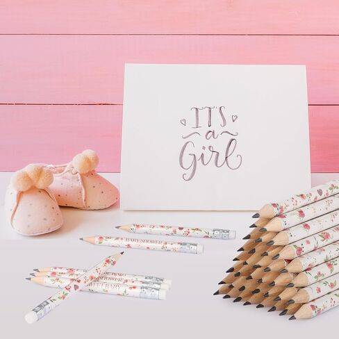 Vakuny 72 Pcs Baby Shower Half Pencils - 4 Inches Baby Shower Floral Pencils with Erasers - Mini Pencils Baby Shower for Girl Boy Kids School Office Baby Shower Supplies(Floral) in Saudi Arabia