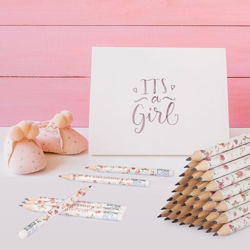 Vakuny 72 Pcs Baby Shower Half Pencils - 4 Inches Baby Shower Floral Pencils with Erasers - Mini Pencils Baby Shower for Girl Boy Kids School Office Baby Shower Supplies(Floral) in Saudi Arabia