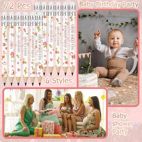Vakuny 72 Pcs Baby Shower Half Pencils - 4 Inches Baby Shower Floral Pencils with Erasers - Mini Pencils Baby Shower for Girl Boy Kids School Office Baby Shower Supplies(Floral) in Saudi Arabia