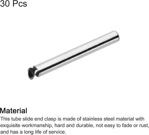 uxcell 30Pcs Slide on End Clasps, 25mm Tube Ball Bead Slider Crimp Ends for Multi-Strand DIY Craft Making, Silver Tone in Saudi Arabia
