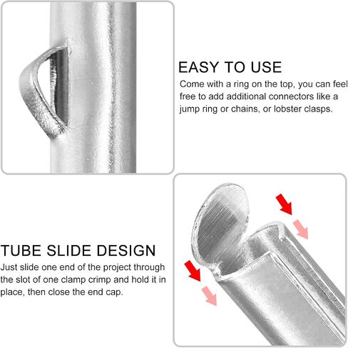 uxcell 30Pcs Slide on End Clasps, 25mm Tube Ball Bead Slider Crimp Ends for Multi-Strand DIY Craft Making, Silver Tone in Saudi Arabia
