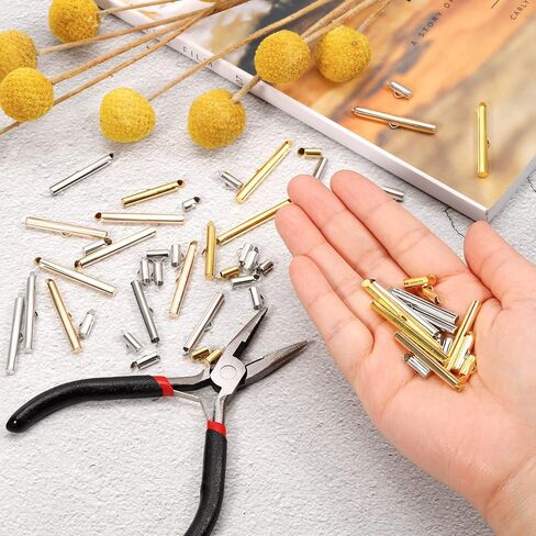 uxcell 30Pcs Slide on End Clasps, 25mm Tube Ball Bead Slider Crimp Ends for Multi-Strand DIY Craft Making, Silver Tone in Saudi Arabia