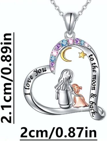 قلادة على شكل قلب للأم والبنت، سلسلة 18 بوصة، قلادة 1.5 بوصة، منقوشة ""I Love You to the Moon and Back""، فضي in Saudi Arabia