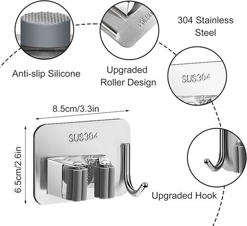 5 قطع حامل مكنسة وممسحة يثبت على الحائط، شماعة مكنسة ذاتية اللصق مع خطاف، حامل مكنسة منظم أدوات الحديقة من الفولاذ المقاوم للصدأ لغرفة الغسيل والحمام والمرآب والمطبخ باللون الأسود in Kuwait