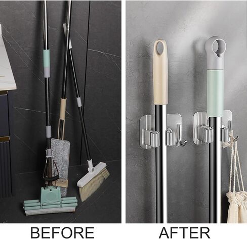 5 قطع حامل مكنسة وممسحة يثبت على الحائط، شماعة مكنسة ذاتية اللصق مع خطاف، حامل مكنسة منظم أدوات الحديقة من الفولاذ المقاوم للصدأ لغرفة الغسيل والحمام والمرآب والمطبخ باللون الأسود in Kuwait