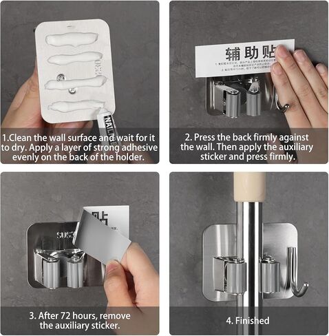 5 قطع حامل مكنسة وممسحة يثبت على الحائط، شماعة مكنسة ذاتية اللصق مع خطاف، حامل مكنسة منظم أدوات الحديقة من الفولاذ المقاوم للصدأ لغرفة الغسيل والحمام والمرآب والمطبخ باللون الأسود in Kuwait