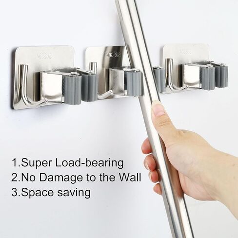 5 قطع حامل مكنسة وممسحة يثبت على الحائط، شماعة مكنسة ذاتية اللصق مع خطاف، حامل مكنسة منظم أدوات الحديقة من الفولاذ المقاوم للصدأ لغرفة الغسيل والحمام والمرآب والمطبخ باللون الأسود in Kuwait