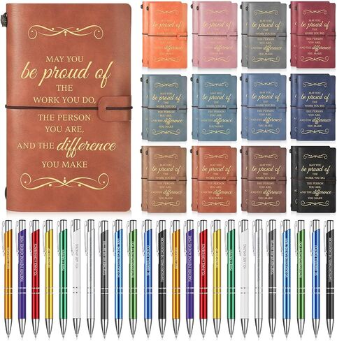 Patelai 48 Pcs Thank You Gifts Appreciation Gifts 24 Pcs Employee Leather Journal with Pen Bulk 7.9 x 4.7 in Inspirational PU Refillable Notebook for Graduation Coworker Employee Gifts(Stylish) in Saudi Arabia