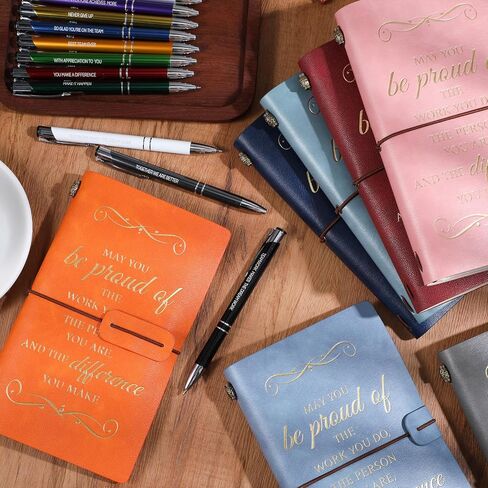 Patelai 48 Pcs Thank You Gifts Appreciation Gifts 24 Pcs Employee Leather Journal with Pen Bulk 7.9 x 4.7 in Inspirational PU Refillable Notebook for Graduation Coworker Employee Gifts(Stylish) in Saudi Arabia