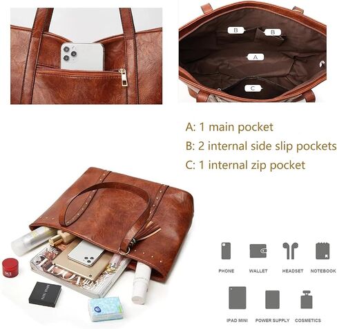 Barsine Tote Bag for Women PU Leather Handbag Vintage Shoulder Bag Classic Purse in Saudi Arabia