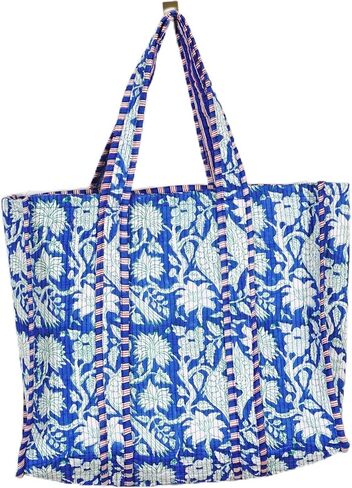 Quilted Cotton Handprinted Reversible Large multicolor Floral Tote Bag in Saudi Arabia