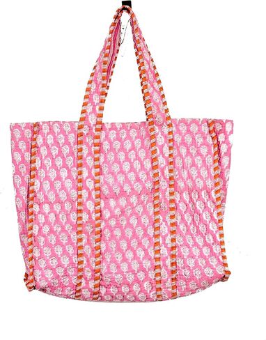 Quilted Cotton Handprinted Reversible Large multicolor Floral Tote Bag in Saudi Arabia
