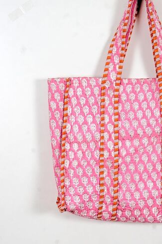 Quilted Cotton Handprinted Reversible Large multicolor Floral Tote Bag in Saudi Arabia
