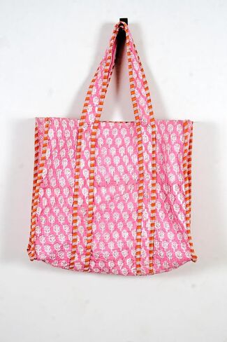 Quilted Cotton Handprinted Reversible Large multicolor Floral Tote Bag in Saudi Arabia
