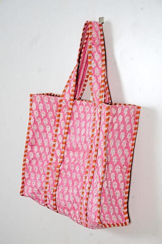 Quilted Cotton Handprinted Reversible Large multicolor Floral Tote Bag in Saudi Arabia