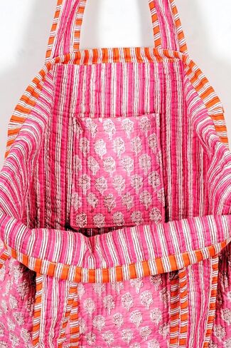 Quilted Cotton Handprinted Reversible Large multicolor Floral Tote Bag in Saudi Arabia