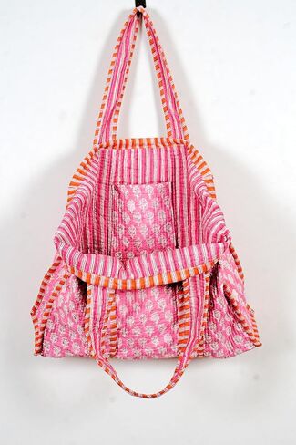 Quilted Cotton Handprinted Reversible Large multicolor Floral Tote Bag in Saudi Arabia