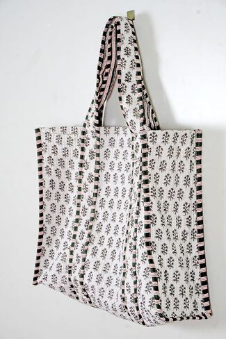 Quilted Cotton Handprinted Reversible Large multicolor Floral Tote Bag in Saudi Arabia