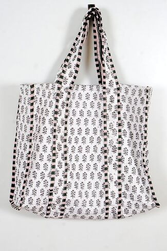 Quilted Cotton Handprinted Reversible Large multicolor Floral Tote Bag in Saudi Arabia