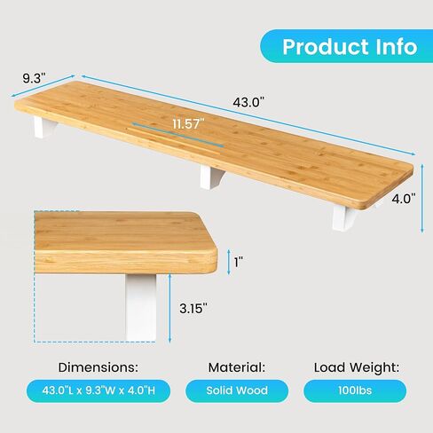 Large Dual Monitor Stand Riser, Solid Wood Desk Shelf with Wood Legs for Laptop Computer/TV/PC/Printers, Rustic Wood Black Desktop Stands Organizer with Underneath Storage for Office Accessories in Saudi Arabia