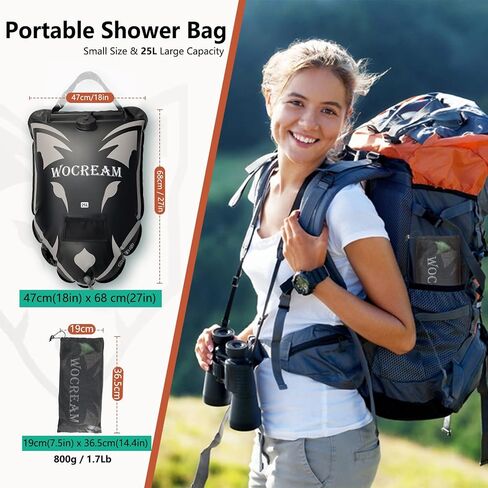 Camping Portable Solar Shower Bag, 25L, with On/Off Shower Head, for Camping, Beach Swimming, Outdoor Traveling, Camping Accessories in Saudi Arabia