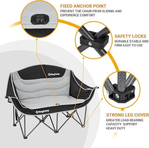 كرسي تخييم KingCamp Loveseat لشخصين، كرسي تخييم مزدوج كبير الحجم شديد التحمل للاستخدام في الهواء الطلق، والتخييم، والسفر، ودعم 440 رطلاً in Saudi Arabia