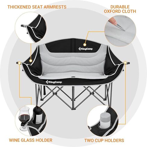 كرسي تخييم KingCamp Loveseat لشخصين، كرسي تخييم مزدوج كبير الحجم شديد التحمل للاستخدام في الهواء الطلق، والتخييم، والسفر، ودعم 440 رطلاً in Saudi Arabia