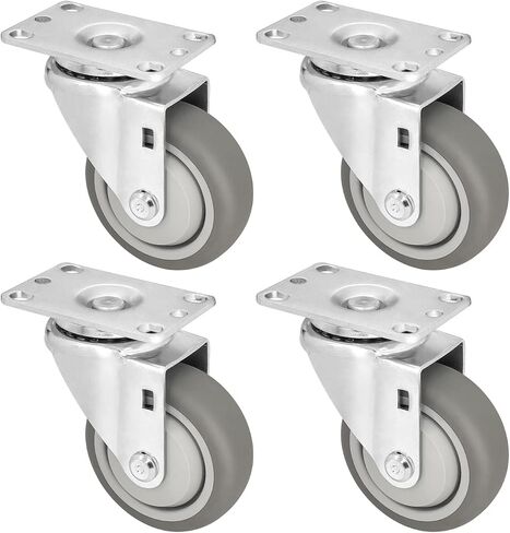 3.5" 4 Pack Plate Caster, Thermoplastic Light Heavy Duty Rubber Gray Swivel Caster, Top Plate Casters, 1200 lbs Total Capacity (3.5 inches Pack of 4, Swivel Wheel) in Saudi Arabia