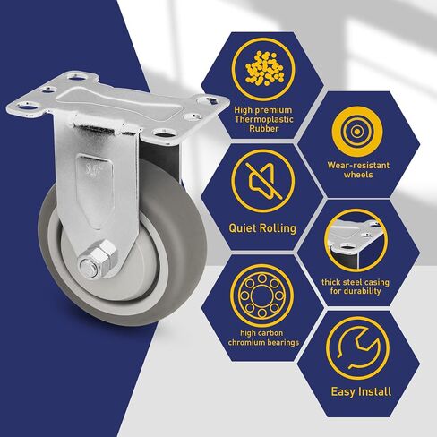 3.5" 4 Pack Plate Caster, Thermoplastic Light Heavy Duty Rubber Gray Swivel Caster, Top Plate Casters, 1200 lbs Total Capacity (3.5 inches Pack of 4, Swivel Wheel) in Saudi Arabia