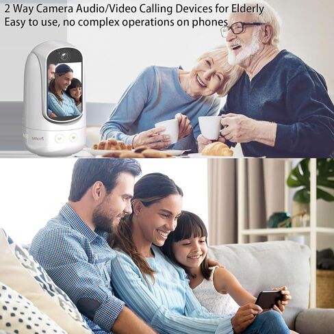 2-Way Video/Audio Security Camera Screen WiFi AI Detection Puppy/Pet/Cat/Elderly/Dog Monitor Wireless Facetime Cam Voice Phone APP Controlled Sound Video Calling Devices for Grandpa, White in Kuwait