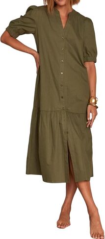 Women's Casual Short Sleeve Drop Waist Dress with Pockets in Saudi Arabia
