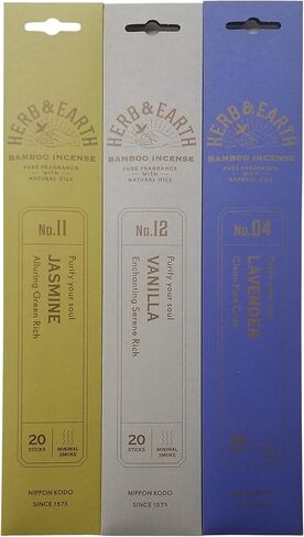 Nippon Kodo Herb & Earth Bamboo Incense Combo Set (Jasmine, Lavender, Vanilla) 20 Incense Sticks Each Scent in Saudi Arabia