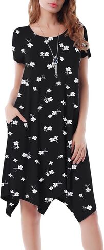 Invug Women Casual Loose Soft Crewneck Short Sleeve Pockets Swing T-Shirt Dress in Kuwait