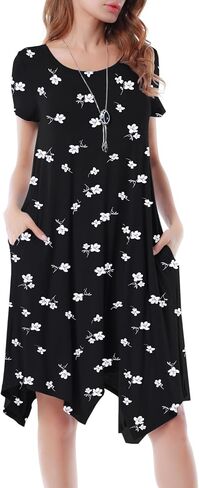 Invug Women Casual Loose Soft Crewneck Short Sleeve Pockets Swing T-Shirt Dress in Kuwait
