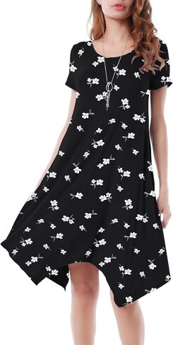 Invug Women Casual Loose Soft Crewneck Short Sleeve Pockets Swing T-Shirt Dress in Kuwait
