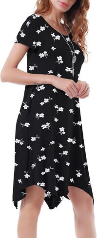 Invug Women Casual Loose Soft Crewneck Short Sleeve Pockets Swing T-Shirt Dress in Kuwait
