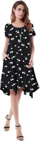 Invug Women Casual Loose Soft Crewneck Short Sleeve Pockets Swing T-Shirt Dress in Kuwait