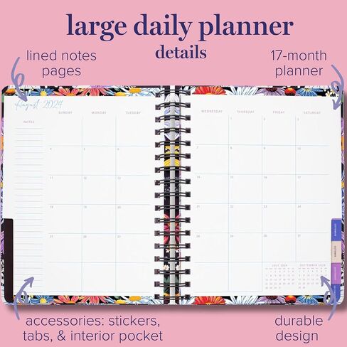 Vera Bradley 2024-2025 Large Planner Daily Weekly & Monthly, 17 Month Hardcover Agenda Dated Aug 2024-Dec 2025, Cute Planner with Stickers, Pockets, & Spiral Binding (Garden Green Leaf) in Saudi Arabia