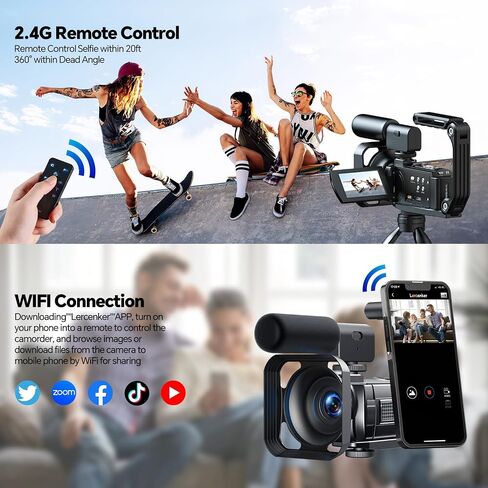 Video Camera Camcorder 5K 56MP 16x Vlogging Camera WiFi 3" 270° Rotation Touchscreen Recorders for YouTube with Remote Control, Microphone, Lens Hood, 2 Batteries in Saudi Arabia