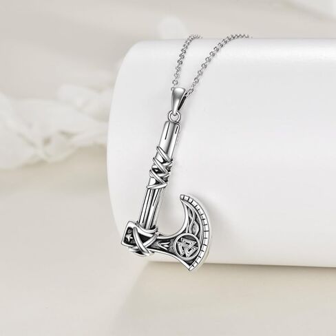 TIGER RIDER 925 Sterling Silver Viking Arrowhead/Battle Axe/Triple Odin Horns Pendant Necklace Mjolnir Nordic Runic Talisman Norse Amulet Jewelry Gifts for Men Boyfriend in Saudi Arabia