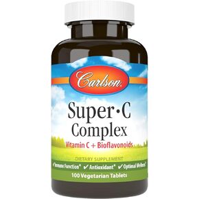 Carlson - Super-C Complex, Vitamin C + Bioflavonoids, Immune Function & Optimal Wellness, Antioxidant, 100 Vegetarian Tablets