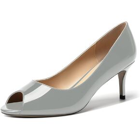 Womens Peep Toe Dating Dress Patent Slip On Open Toe Stiletto Mid Heel Pumps Shoes 2.5 Inch