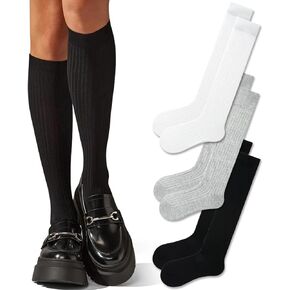 Ribbed Knee High Socks Boot Socks for Women Stocking Girls Slouch Socks Pack For Women 80s Retro Long Socks