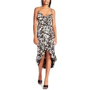 Betsey Johnson Snow Leopard Printed Charmeuse High-Low Dress
