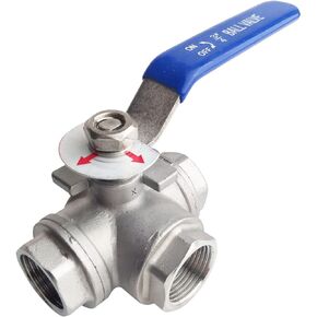 1/2" NPT Female T-Type Ball Valve with Heavy Duty Blue Vinyl Insulation Handle, 3-Way Ball Valve, 316 Stainless Steel,WOG1000