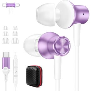 Jiunai USB C Earbuds for Samsung S24, Wired Headphone with USB C Plug in Ear Magnetic Stereo Remote Control Corded Type C Earphones for Samsung Galaxy S24 Ultra S24+ Plus iPad Pro M4 Gradient Purple