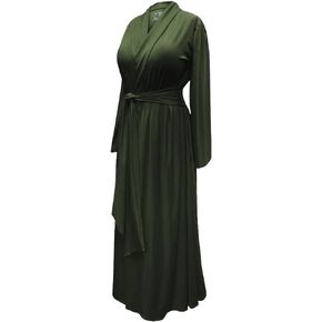 Plus Size Olive Green Retro Robe in Cotton Rayon And Brushed Jersey With Attached Belt