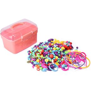 Jewelkeeper Bracelet Jewelry Making Kit for Girls - Arts and Crafts for Kids - Snap Pop Beads - Charm Bracelet Making Kit for Girls - DIY Necklace Hairband Bracelet Ring Earring - Gifts Toy Set - Pink