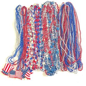 61 Pcs 4th of July Patriotic Bead Necklaces Fourth of July Red White Blue Beads Necklaces Patriotic Independence Day Parade Party Supplies
